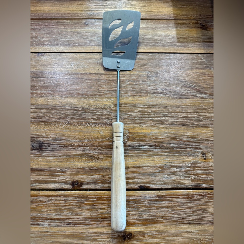 Vintage Long Stainless Steel Spatula with Wooden Handle.